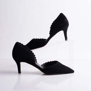 Pelle Moda Womens Black Kenny Kid Suede Pumps Heels D'Orsay Scalloped US 5.5 New